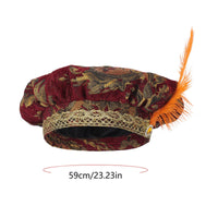 Feathered Medieval Hat Feather Accent Historical Muffin Cap Jeweled Detail Prince Costume Hat for Cosplayers, Actors, Stage Performances