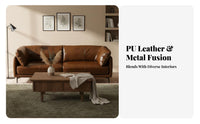 Straight-Line Leather Sofa Caramel Brown Color Living Room Furniture Vintage Aesthetic Couch for Apartment Dwellers, Homeowners, Den