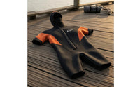 5 Mm Hooded Wetsuit Stretch Short Sleeve Wetsuit Stitched Seams Water Sports Gear Orange Panels for Diving, Surfing, Snorkeling