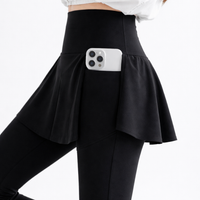 Gym Leggings for Women with High Waist and Side Pockets, Flared Trousers for Workout, Compression Pants with Faux Two Piece Design