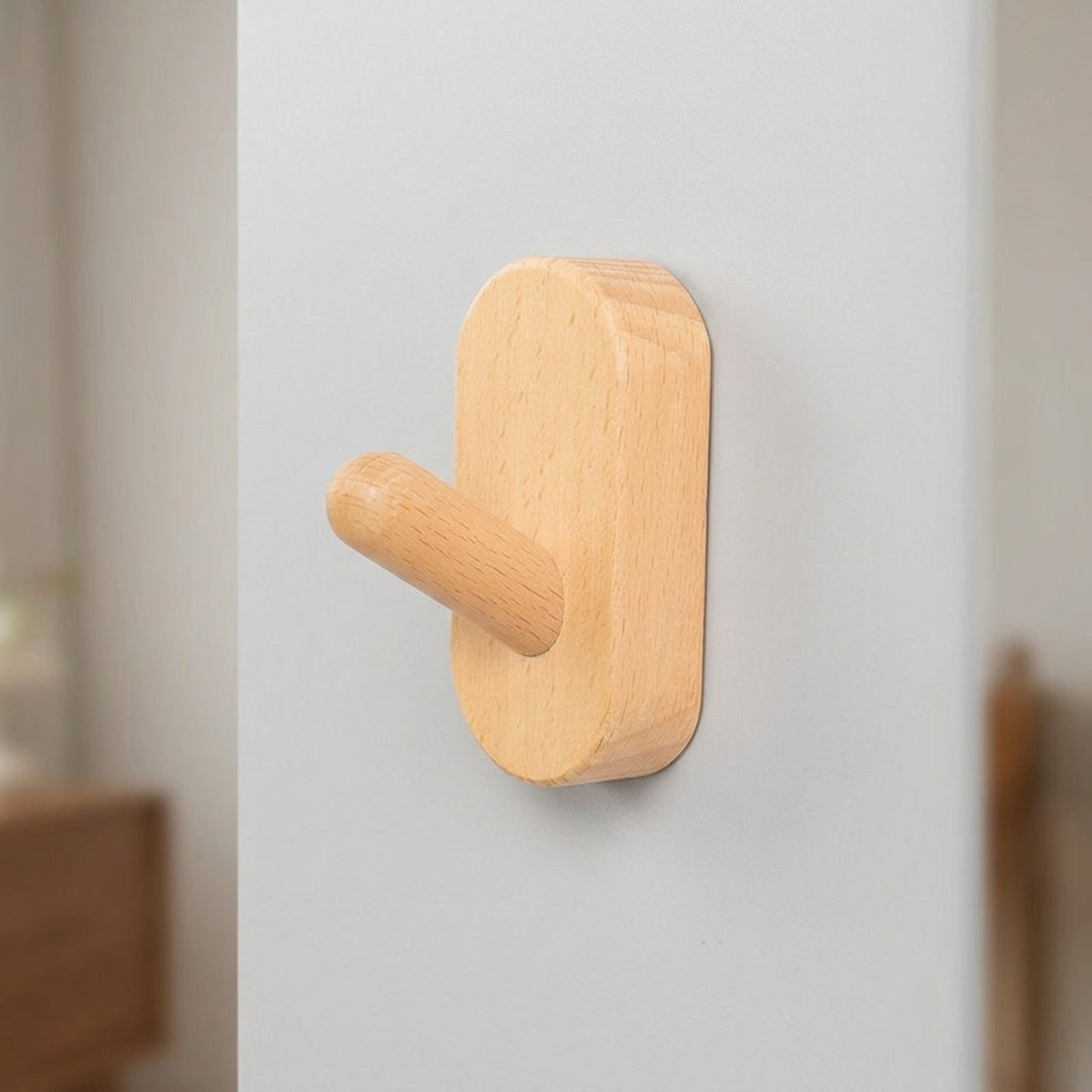Wooden Coat Hook, Pre-mounted Wall Mounted Single Wood Hook, Nordic Wood Coat Hooks for Kids Room, 15kg Capacity