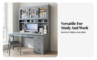 Wooden Desk Bookshelf Combo Multi-Functional Unified Computer Desk and Bookcase Versatile Solid Wood Writing Table with Cabinets for Teens, Bedroom