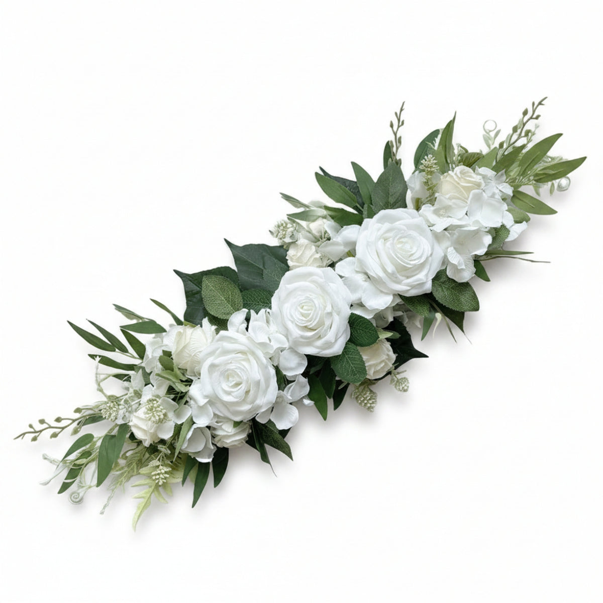 60cm Flower Strip with Green Leaves Decorative Artificial Rose Garland Flexible Artificial Floral Swag Portable for Brides, Mirrors