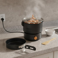 Two-Way Voltage (110V-220V) Collapsible Electric Cooking Pot Multi-Functional Split-Design Travel Cooker Folding Handle Split Design Travel Cooker Easy to Clean for Students, Camping