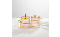 Moisture-Proof Pink Ribbed Storage Jar Airtight Seal Decorative Candy Jar Large Capacity Gold Trim Food Canister for Pantry, Kitchen Counter, Living Room