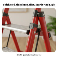 Foldable Folding Step Ladder Lightweight Aluminum Household Ladder Space Saving Portable Step Stool Stable Triangular Structure for Homeowners, DIY Enthusiasts, Seniors, Indoor, Kitchen, Office, Living Room