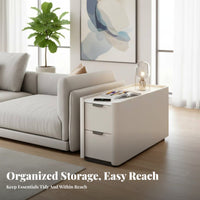 Movable Design Rolling Side Cabinet Space-Saving Rolling Smart Cabinet Sturdy Construction End Table Universal Serial Bus Charging Port for Apartment Residents, Homeowners, technology aficionados, Living Room, Next to Sofa, Bedroom