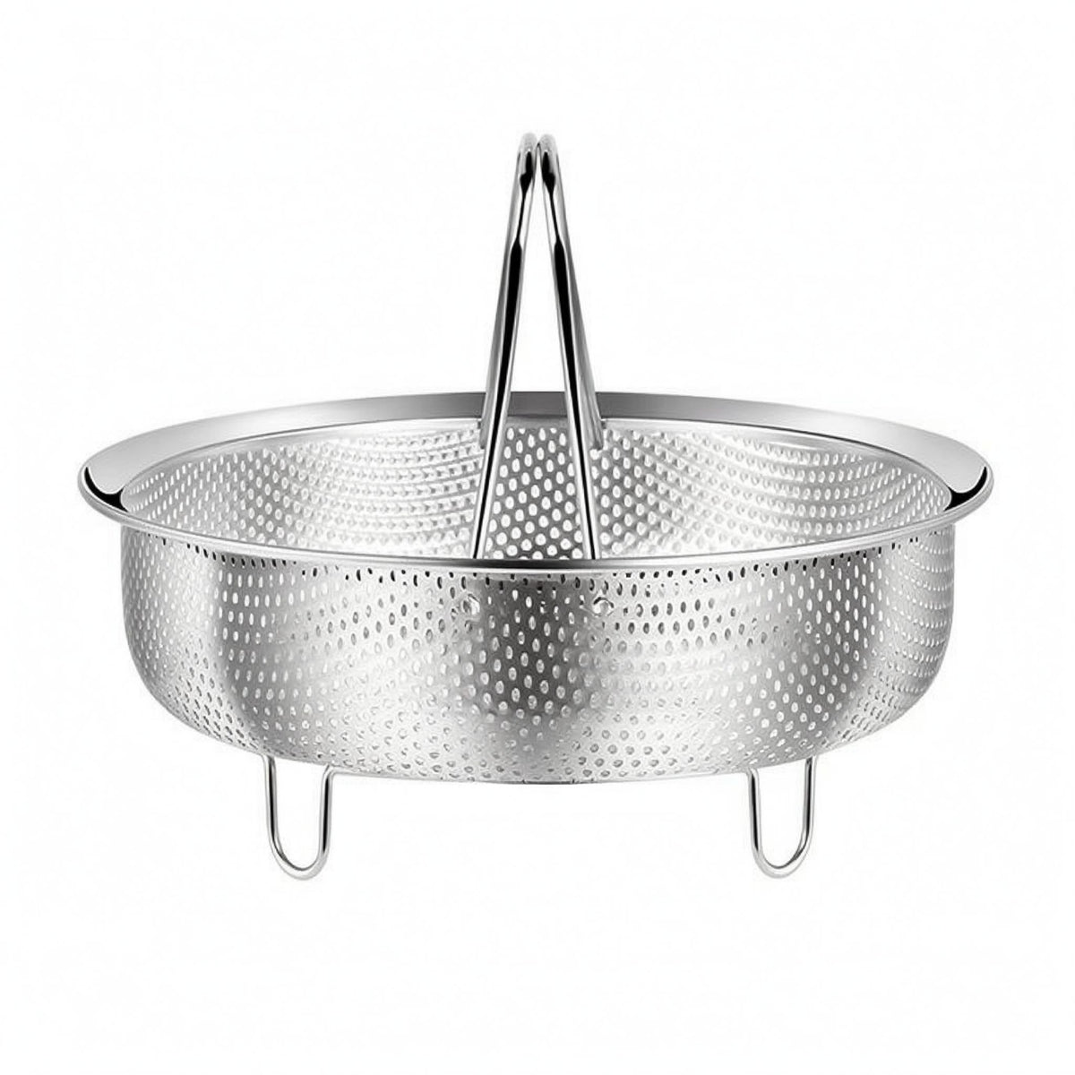 Raised Rim Stainless Steel Steaming Basket Arched Handles Stainless Steel Steamer Basket Support Feet Kitchen Tool Fine Steam Holes