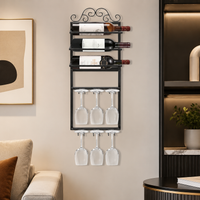 Wall-Mounted Wine Rack, With Glass Holder, 26x71cm, Metal Matte Black, Modern Design