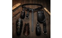 7 Pieces Leather-Look Cosplay Accessory Set Fantasy Medieval Belt with Pouches Buckle-Fastened Belt with Pouch Historical for Cosplayers
