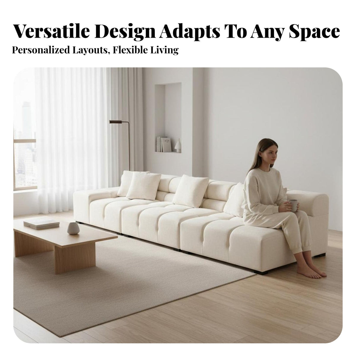 configurable L-Shaped Sofa Minimalist design L-Shaped plush Couch with Ottoman plush fabric Upholstery Sectional Seating for Homeowners, Living Room, Lounge Area