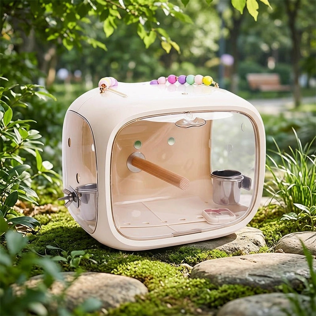 Portable Bird Cage and Acrylic Bird Cage for Parrot Travel, Outdoor Bird Cage with 4 Visibility Sides, Handheld Travel Cage with Removable Tray