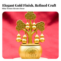 Good Luck Symbol Gourd and Coin Tree Statue Auspicious Characters Rotating Wealth Tree Fine Craftsmanship for Office, Entryway, Desk