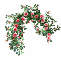 Artificial Rose Vine Outdoor Flower Backdrop Wall Realistic Look Garland for Balcony, Guesthouse