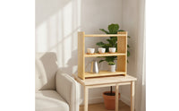 Natural Wood Desktop Storage Rack Compact Wooden Desktop Rack Sturdy Tabletop Display Shelf Stable for Kitchen Counter