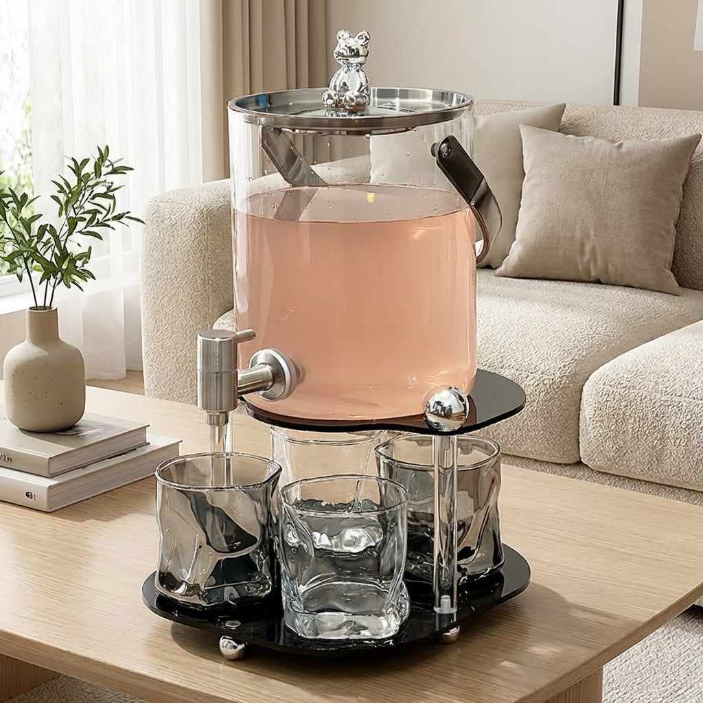 Water Dispenser Glass Water Jug with Stand, Large Capacity Water Container for Home