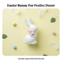 Flower Wreath Feature Easter Rabbit Table Decor Holiday Gift Easter Bunny Statue Cute Design for Tabletop, Desktop