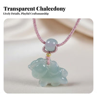 Chalcedony Horse Pendant Auspicious Symbol Horse Pendant Translucent Carved Amulet for Women, Men, Necklace Making