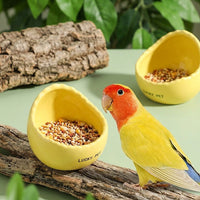 Ceramic Bird Feeder and Waterer, Small Eggshell Bird Feeder with Freestanding Design, Eggshell Water Bowl for Indoor Cage or Outdoor Use