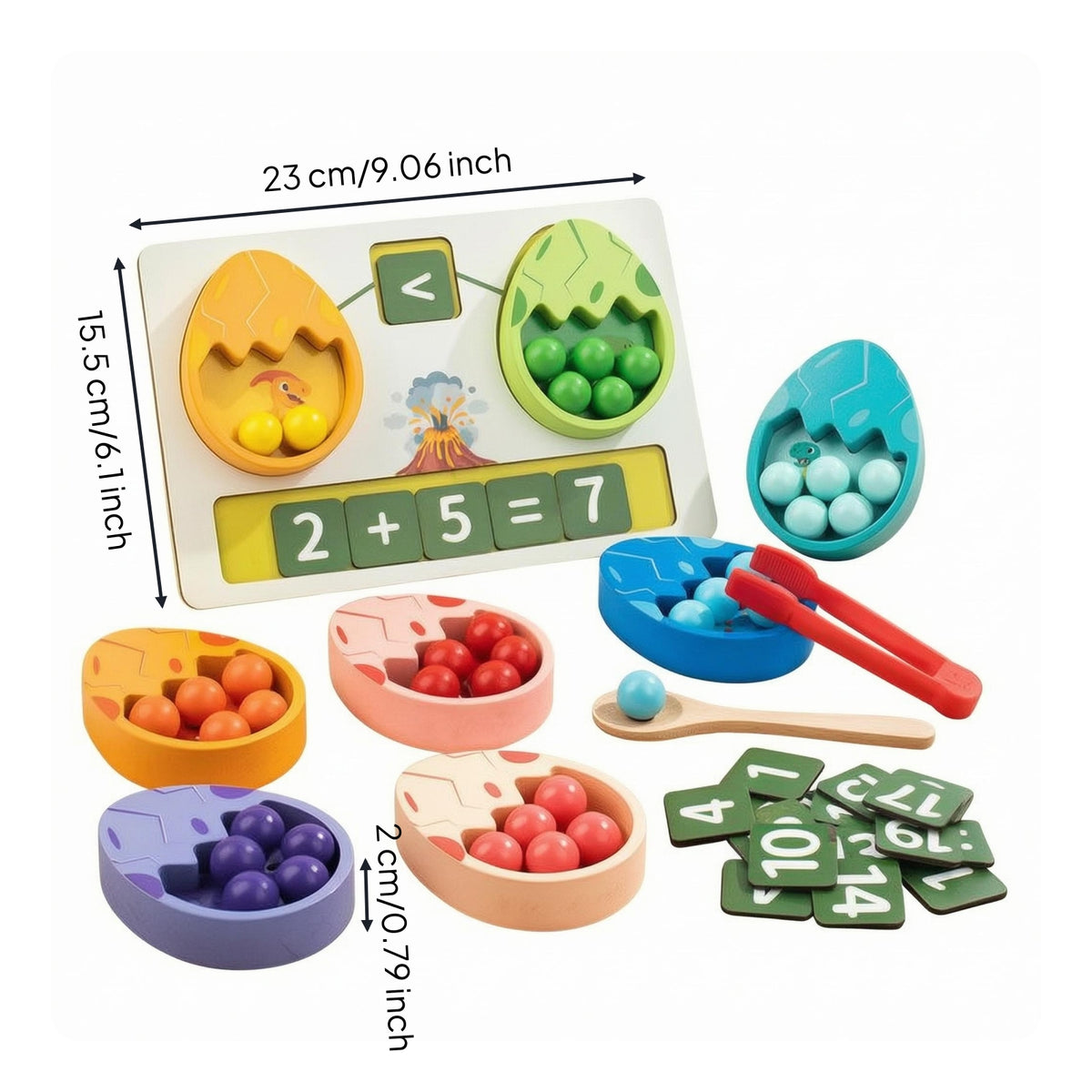 Dinosaur Egg Sorter Interactive Play Bead Sorting Toy Wood Wooden Counting Eggs for Children, Kids