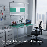 Anti Workbench Heavy-Duty Construction Electronics Repair Stationary Table Frame Assembly Table with Light for Technicians, Factory, Research Facility