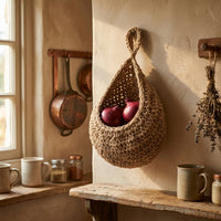 Hanging Basket for Kitchen Storage and Fruit Basket Display, Hand-Woven Hanging Storage for Vegetable Storage, Farmhouse Decor, Teardrop