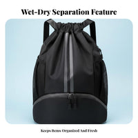 Damp and Dry Separation Gym Sack Water Sports Drawstring Backpack Multipurpose Shoe Compartment Drawstring Bag for Swimmers, Athletes, Swimming