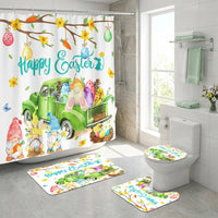 Easter 4pcs Bathroom Set, Including Waterproof Shower Curtain and Anti-Slip Carpet, Themed Around the Easter Bunny, Suitable for Families, Children, Home Use, Housewarming, and Hotel Use