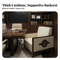 Wooden Frame Fabric Armchair Modern Chinese aesthetic Single Sofa Padded Armrests Office Furniture for Interior Designers, Adults, Reception Area, Bedroom