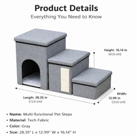 Storage Steps for Bed and Sofa with Foldable Pet Stairs, Integrated Cat House for Small Pets, Textile Construction