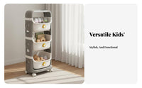 Multi-Tier Toy Storage Cart With Wheels Cartoon Storage Trolley Mobile Toy Bin Organizer Detachable Bins for Playroom, Preschool