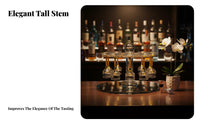 Spirit Tasting Glass Set Luxury Design Gold Stemware Glass Set with Holder Crystal Top Stemware Holder Mirrored Base for Parties