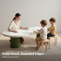 Solid Wood Young Child Table Set Child-Friendly Design Kindergarten Activity Table Set Easy to Clean Early Education Learning Desk for Preschoolers