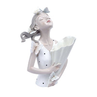 Elegant Floral Maiden Statue Figurine Elegant Girl Statue with Bouquet Tabletop Decorative Sculpture for Homeowners, Bookshelf