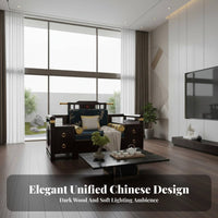 Modern Chinese aesthetic Oriental Wooden Sofa Set sturdy Wood Construction Living Room Furniture Intricate Carving features Seating Group long-lasting Frame for Interior Design aficionados, Homeowners, Families, Villa, Lounge Area, Reception Hall, Den