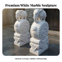 2 Pieces White Marble Elephant Pier Traditional Craftsmanship Chinese Gate Drum Stone Auspicious Design Carved Entrance Block for Homeowners, Driveway
