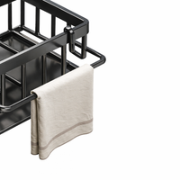 Bathroom Sink Organizer with Sloped Drain Rack for Home Kitchen, No-Drill Under Storage for Sponges & Brushes, Integrated Dishcloth Bar, Tidy Solution