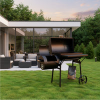 Outdoor Grill with Side Firebox High-Temp Offset Smoker Sturdy Barbecue Movable for Backyard Chefs