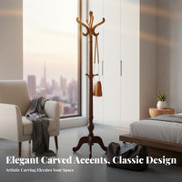 Strong Bearing Capacity Wooden Coat Rack Stable Base Unattached Standing Coat Stand Space Saving Solid Wood Hall Tree Heavy Duty for Homeowners, Families, Office Workers, Living Room, Bedroom, Entryway, Hallway