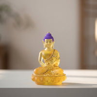 Resin Buddha Statue with Lotus Base Translucent Buddha Statue Detailed Miniature for Practitioners