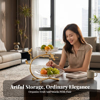 Two-Tier Fruit Tray Stand Branch-Shaped 2-Tier Serving Stand Bird Detail Dessert Display Platter for Snacks, Tea Accompaniments