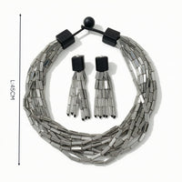 Bib Necklace with Drop Earrings Mirror-Finish Necklace and Earrings Set Multi-Strand Costume Jewelry for Parties, Dinners