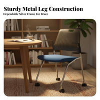 Simple Modern Design Wheeled Training Chair with Backrest Hook Mobile Rolling Swivel Chair Space-Saving Conference Seating Soft Cushion for Trainees, Students, Adults, Meeting Room, Bedroom