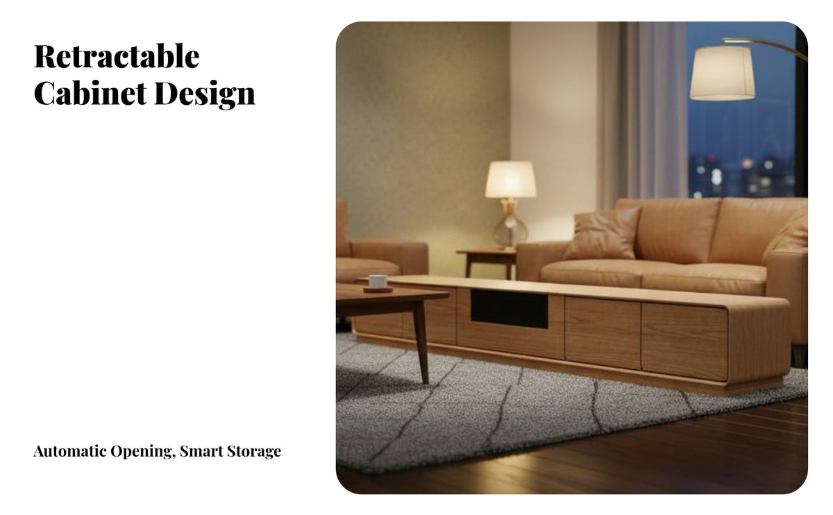 Electric Retractable TV Cabinet Cable Management Automated TV Stand Anti-Collision Rounded Corners Solid Wood Display Device Console for Home Theater
