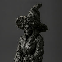 Halloween Skull Witch Figurine Gothic Witch Statue with Skull Fantasy-Themed Desk Ornament Mysterious for Entryway