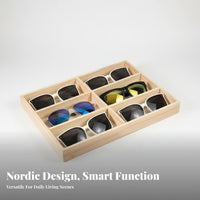 Solid Wood Eyewear Organizer Compartmentalized Design Sunglasses Organizer Tray Easy Access Wooden Sunglasses Display Tray for Retailers, Market Stall
