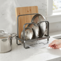 Stainless Steel Kitchen Countertop Pot Lid and Cutting Board Storage Rack