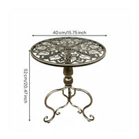 Carved Round Side Table Antique Finish Small Round Decorative Table for Balcony, Living Room