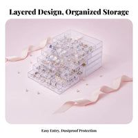 Transparent Multicompartment Drawer Organizer dustproofproof Plastic Case with Adjustable Dividers Clear View Design Jewelry Box adaptable Compartments for Hobbyists, DIY fans, Dressing Table, Bedroom, Dorm Room, Closet
