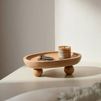 Minimalist Oval Wood Tray Compact Wood Tray with Curved Rim Sturdy Modern for Bedside Table